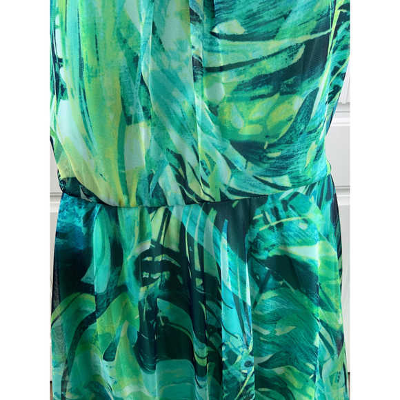 New York & Co. Woman's Halter Dress Size Med Green Blue Tropical Vacation Resort - Picture 4 of 14